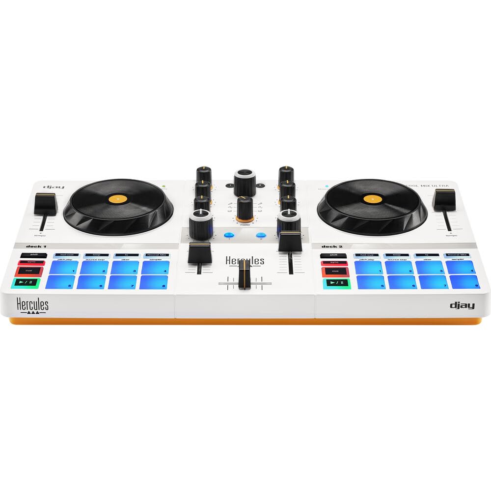 Hercules DJControl Mix Ultra - Controller DJ con custodia protettiva e cuffie Hercules HDP DJ45 con chiusura posteriore