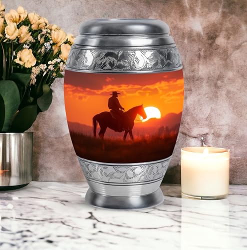 Image of Cowboy Urn for Cremated Remains - Funeral Urn for Human Ashes Adult - 10 Inch, Pack of 1 (MON-URN-4099-URN)