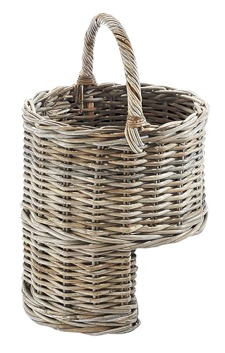 Kobolo Treppenkorb Rattan Kubu Grey, 41x35x66 cm, handgefertigter Stufenkorb mit Griff, stilvoller & praktischer Organizer für Treppenaufbewahrung, Bücher, Zeitschriften & Spielzeug