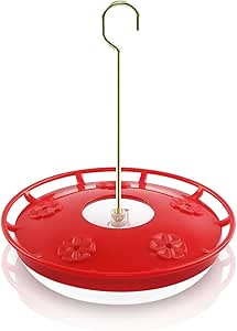 Hummingbird Feeder for Outdoors Hanging, 8 Feeding Ports with Drop Lock, Leak Proof Saucer Humming Bird Feeder with Ant Moat, Easy to Clean and Refill for Garden Yard Patio(16 Oz), Red asin的图片