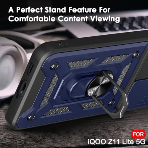 Image of TheGiftKart Tough Armor Bumper Back Cover Case for iQOO Z11 Lite 5G | Sliding Camera Cover, Kickstand & Ring Holder | 360 Degree Protection Back Cover Case for iQOO Z11 Lite 5G (PC & TPU, Blue)