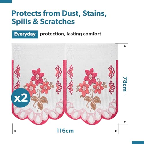 Image of Kuber Industries (Set of 4) Stylish & Durable Cotton Sofa Covers 2 Seater | Washable Sofa Protector /Mat & Slipcover for Hall, Living Room & Office | Painting Design-White & Pink
