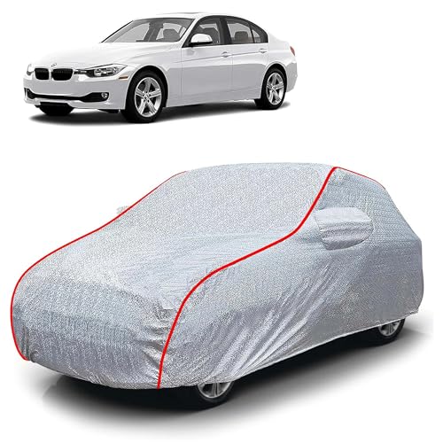 Image of Sulfar 100% Waterproof Car Body Cover Compatible with Mirror for BMW 328i (Triple Stitched, Full Bottom Elastic, Magic Silver with Red Piping)