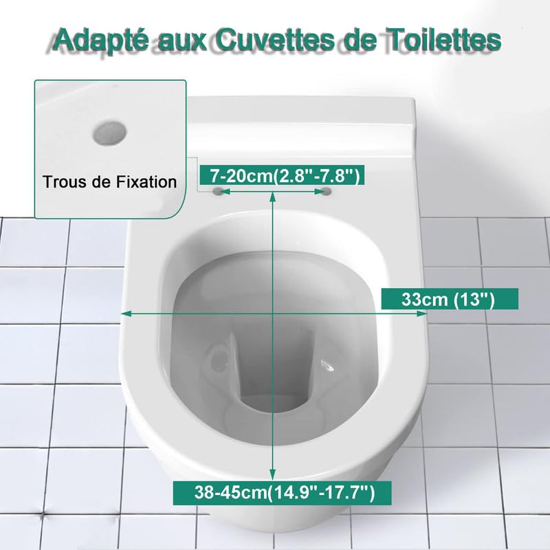 Siège WC Forme U/D en PP, 02B, 42x33cm, Abattant WC avec Fermeture en Douceur, Lunette WC Blanche Universelle avec Dégagement Rapide à Un Bouton pour Facile à Installer et à Nettoyer