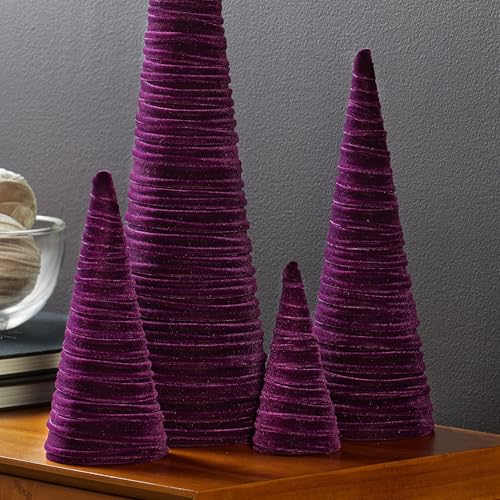 Image of Your Heart's Content Plum Velvet Trees Set of 4, Handcrafted Mantel Accent, Wedding Centerpiece, Valentine Purple Tabletop Tree, Winter Elegance, Gift for (Plum)