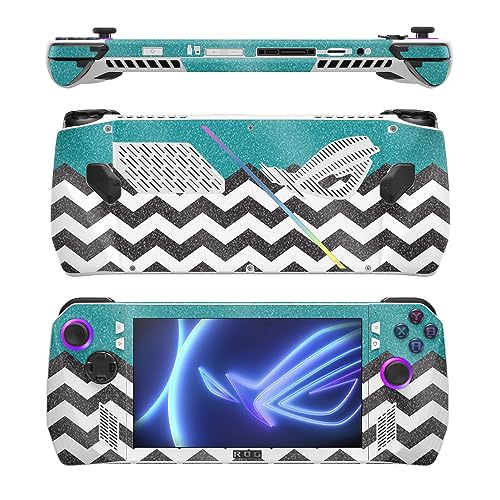 Image of MightySkins Glossy Glitter Skin Compatible with Asus ROG Ally - Teal Chevron | Protective, Durable High-Gloss Glitter Finish | Easy to Apply