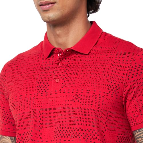 Image of Spykar Men's Slim Fit Polo Neck Half Sleeve Printed Casual T-Shirt