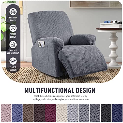 KinCam Recliner Chair Covers, Stretch Reclining Cover, Recliner Sofa Slipcovers Stripe Jacquard Recliner Couch Covers Furniture Protector Covers for Pet Kid (1 Seater, Dark Gray) - Image 5
