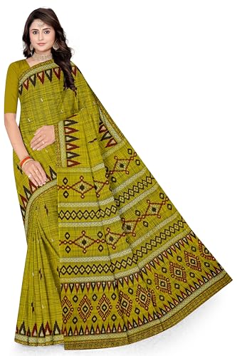 Image of TAMAIRA FASHION Mulmul Pure Cotton Saree For Woman Sambalpuri Printed |Office Wear Daily Wear Sarees For Women Without Blouse Piece (Available in 10 Colours)
