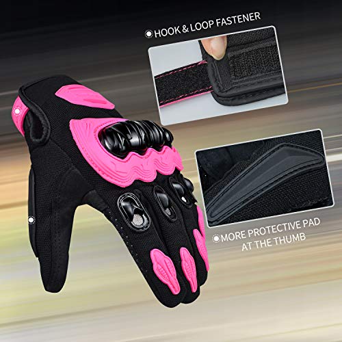 ELCYCO Motorcycle Gloves for Women Touch Screen Summer Motorbike Dirt Bike Full Finger Gloves Road Racing, Cycling, Climbing Motocross (Pink, Medium) - Thumbnail 2