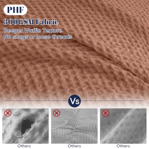 Image of PHF Waffle Weave Duvet Cover Set King Size, No Snagging Ultra Soft Luxury Textured Breathable Comforter Cover for All Season 3pcs, Durable Bedding Duvet Set with 2 Pillow Shams, 104 inchx90 inch, Terra Cotta