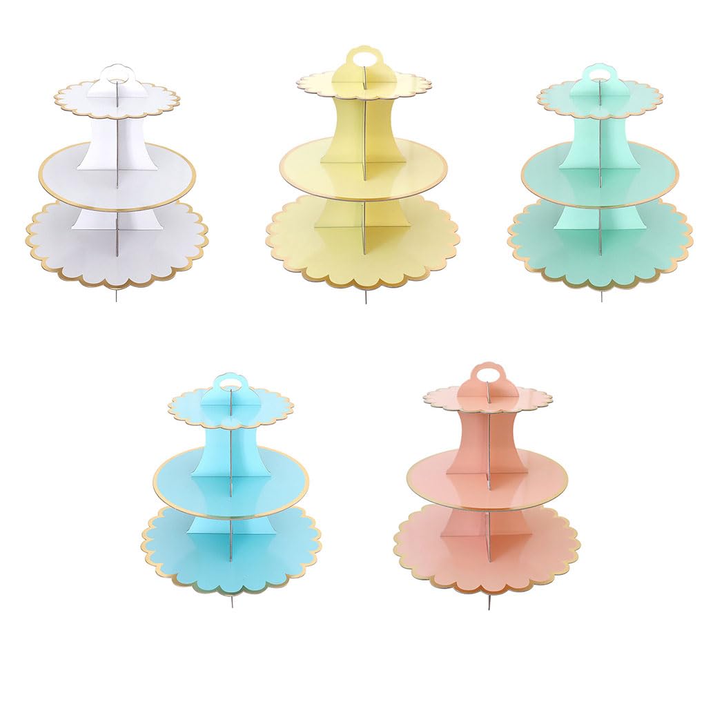 Juego de 5 soportes para tartas de 3 niveles, para cupcakes, mousse, galletas, platos, bodas, aniversarios, fiestas, redondos, color azul claro