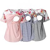 Damen Stillshirt Langarm Farbblock Streifen Umstandsmode Tshirt Still Nursing Tops Sommer Damen Umstandstop Lagendesign Damen T-Shirts Schwangerschaft Tops Schwangere Damen Stillshirt Umstandsshirts