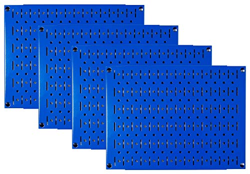 Pegboard Wall Organizer Tiles - Wall Control Modular Blue Metal Pegboard Tiling Set - Four 12-Inch Tall x 16-Inch Wide Peg Board Panel Wall Storage Tiles - Easy to Install (Blue)