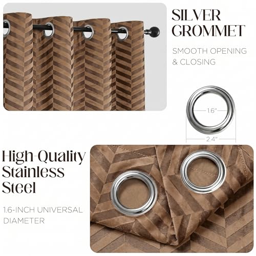 Image of IVAZA Premium Velvet Chevron Pattern 80% Blackout Curtains - Heavy Blackout Opaques,Modern Parde for Living Room Bedroom|Home Office Long Door- 10 Feet (Pack of 2) Chevron Brown