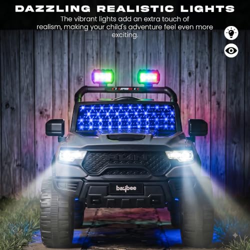 Image of Baybee TurboX Electric Car for Kids with 4x4 Motor & Parental Control | Baby Electric Rideon Car with RGB Lights, Music & Swing Mode | Rechargeable Battery Operated Jeep for Kids 2 to 6 Years (Desert)