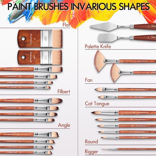 Image of 26pcs Paint Brush Set, Fuumuui Professional Acrylic Paint Brushes Complete Range of Sizes with Upgraded Short Handle Wide Flat Paintbrush for Acrylic, Oil, Watercolor and Gouache