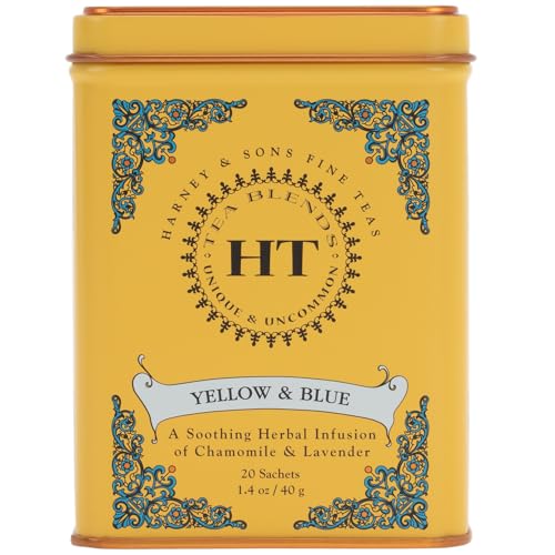 Harney & Sons Master Yellow & Blue Tea Tin - Herbal Blend of Chamomile, Lavender, and Cornflowers - 1.4 Oz, 20 Count
