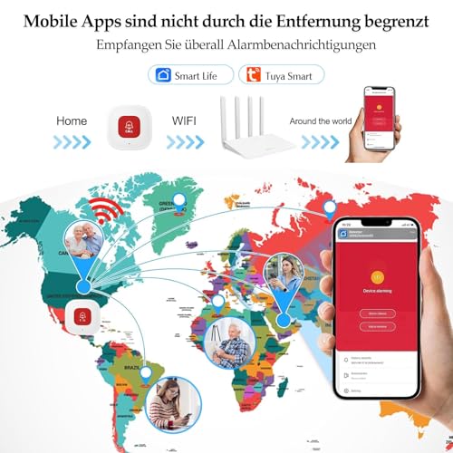WIOONI Smart Notrufknopf für Senioren, WiFi-Hausnotruf Handy, Tuya/Smart Life/Alexa-kompatibler Alarmknopf für Patienten, Kinder