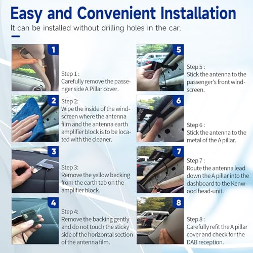 Eightwood DAB+ Car Radio Aerial Antenna Replacement SMB Male Windscreen Glass Mount Digital Radio Active Antenna 9.8FT RG174 Cable for AM FM Tuner Pioneer JVC Kenwood Alpine Clarion - Image 4