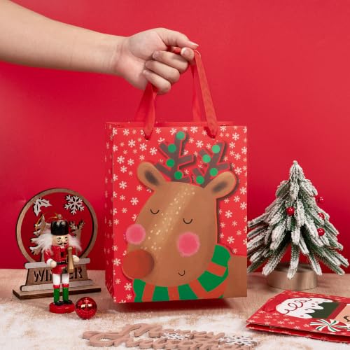 Image of Loveinside Christmas Paper Gift Bag Set, Red Penguin Santa Reindeer Nutcracker Design, Holiday Party Treat Bags with Handle, Tissue Paper for Kids Boys Girls, Xmas Party Supplies, 4 Pack, 7 inch X 4 inch X 9 inch