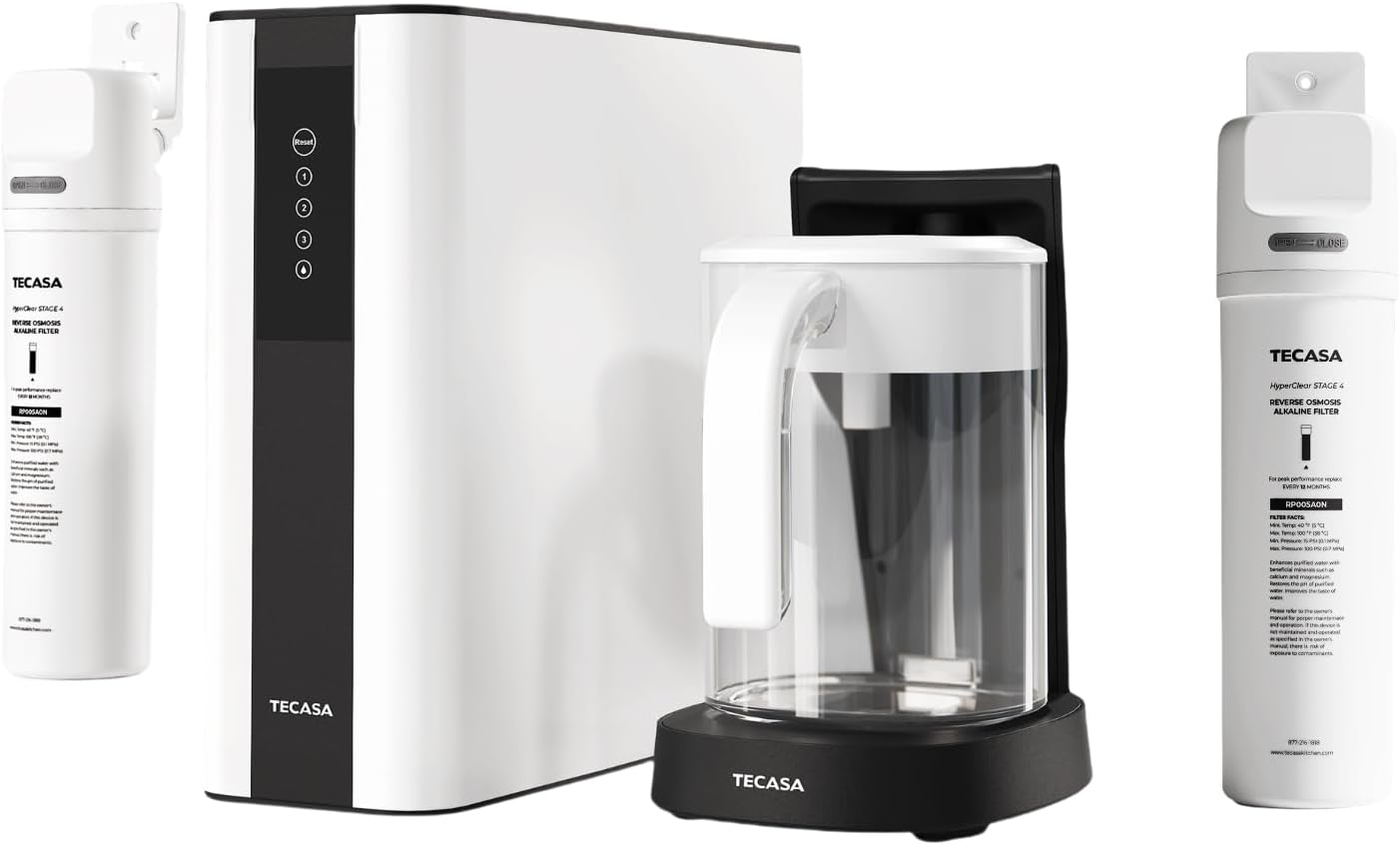 Reverse Osmosis Water Filter System 5 Stage Purification, TECASA Alkaline Filter Better Taste, Under Sink Tankless RO Water Filtration with ALK Filter