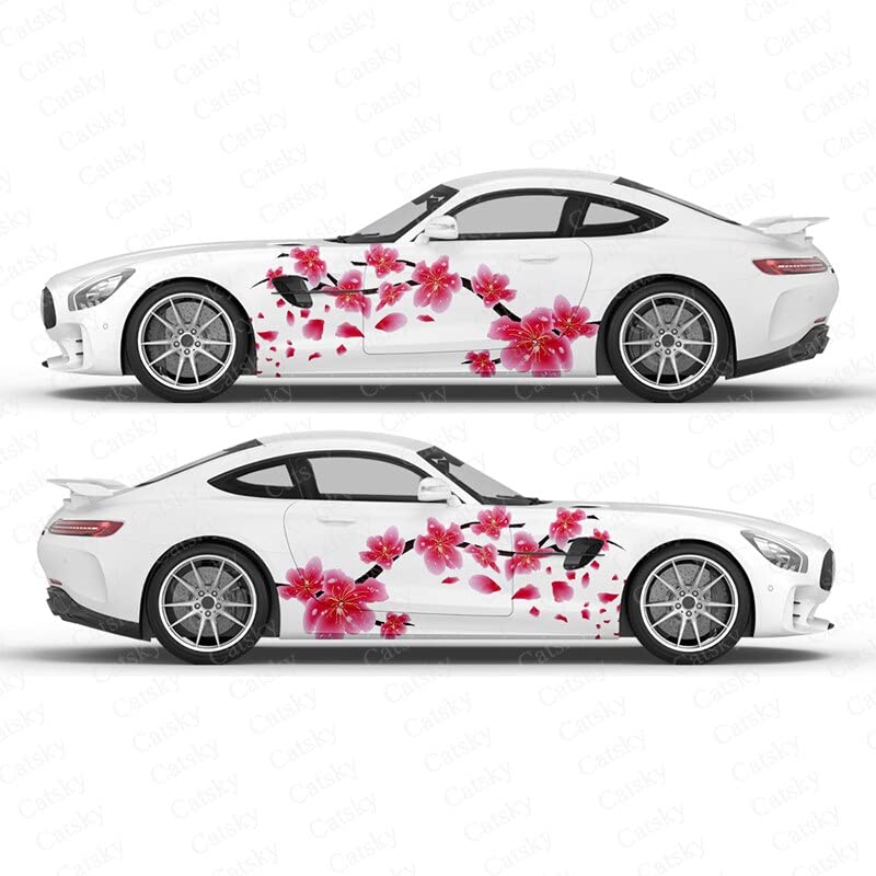 Image of 2PCS Sakura Cherry Blossom Car Livery, Japanese Theme Side Vinyl Universal Size, Large Vehicle Graphics, Livery (18)