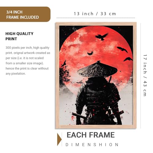 Image of HOTHOUSE Samurai Theme Posters with Frame | Samurai Characters Poster with Frames | Aesthetic Japanese Art Framed Poster for Bedroom Living Room Gaming Room Wall Decor Set Of 6 (13X17 inch)