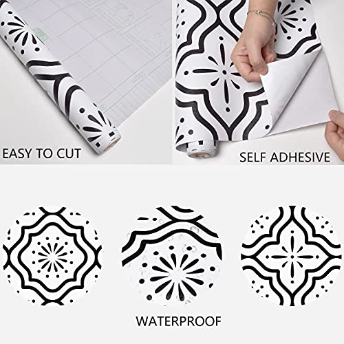 Peel And Stick Wallpaper Boho Contact Paper For Cabinets Black And White Wallpaper For Bedroom Geometric Wallpaper Self-Adhesive Wallpaper Kitchen Wallpaper Drawer Liner Waterproof Vinyl 17.5“×197” #TOP6