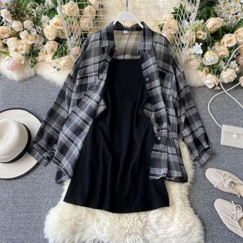 Image of ROYALICA Women Black and White Colour Collared Checked Shirt with Heavy Black Inner