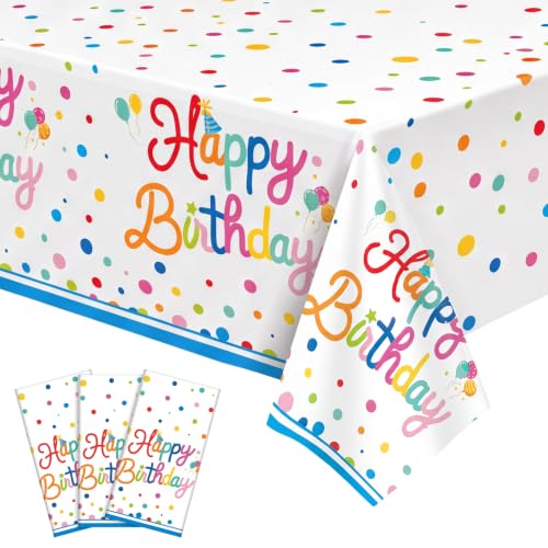 Image of 3 Pack Plastic Birthday Tablecloth, 54 x 108 Inch Birthday Decorations