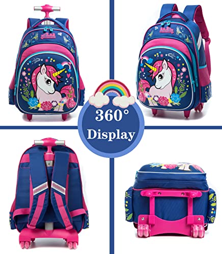 Meetbelify Girls Unicorn Rolling Backpacks Kids Backpack With Wheels For Girls School Bags With Lunch Box #TOP2