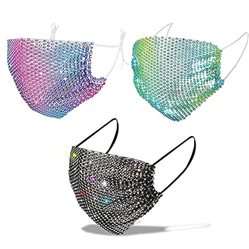 Reusable Bling Sparkly Rhinestone Mesh Mask Crystal Masquerade Ball Party Masks Women Jewelry (White)