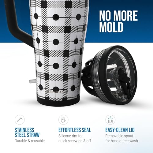 Image of Ice Shaker 40 oz Tumbler with Handle and Straw | 40oz Check Me | Cold for 30+ Hours | 2-in-1 Tumbler Shaker Bottle | Odor-Free 40 ounce Bottle for Water, Protein Shakes, Smoothies, Cocktails