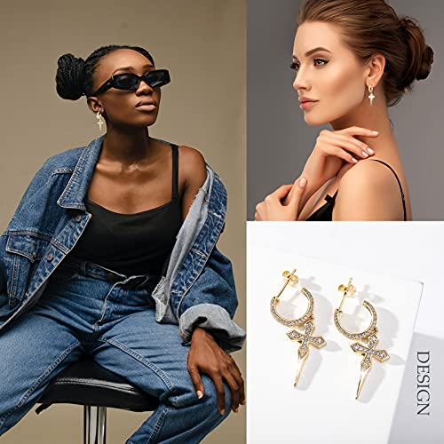 Topgrillz Long Cross Hypoallergenic Earring Dangle Pointed Drop 925 Sterling Silver Diamond Hoop Cross Earrings For Men Women Cz Stone Hiphop Fashion Jewelry - 925Gold #TOP2