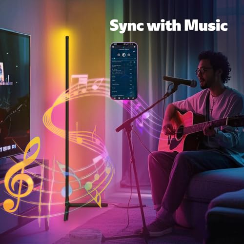 Image of Tyute Corner Floor Lamp 2 Pack, LED Lamps with Remote, RGB Standing Lamp, LED Light Stick, Music Sync Dimmable Color Changing Ambient Light Bar for Bedroom, Living Room, Gaming Room, Party, Dorm