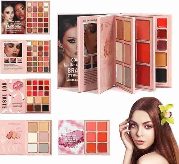 Makeup Book Kit, 5in1 Palette with Eyeshadows, Highlighter, Blush, Contour, Lip Colors, Multicolour