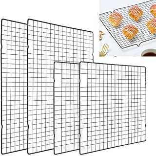 JUNMEIDO 4 Pack Cooling Rack Set Carbon Steel Baking Wire Tray Stackable Grill Rack Rectangular Baking Rack Cooler Black Cooling Wire Rack for Roasting Grilling Drying Cooking (25 * 40CM/25 * 27CM