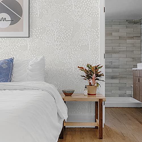 Tempaper Folk White Woodland Fantasy Removable Peel And Stick Wallpaper, 20.5 In X 16.5 Ft, Made In The Usa #TOP4