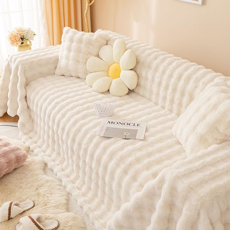 Housse de canapé fausse fourrure haut de gamme motif lapin imitation luxe