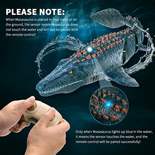Mifine Remote Control Mosasaurus Water Pool Toys for Kids, 2x500mAh RC Boat Dinosaur 1:18 High Simulation Scale Dino, with Light & Spray Water - Swimming & Bath Toy Gift for Boys and Girls - Thumbnail 4