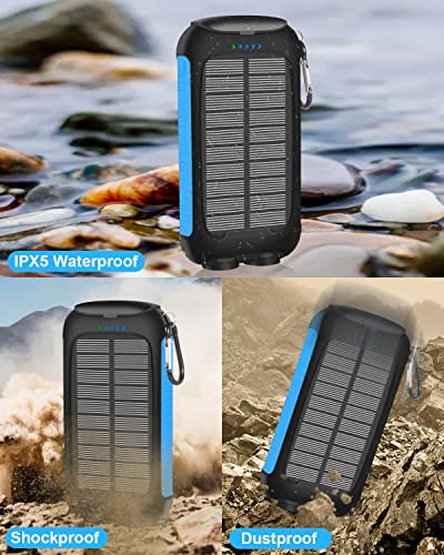 Power-Bank-Portable-Charger-38800mAh Solar Charger Battery Pack with DC5V/3.1A USB C Fast Charge Compatible with iPhone, Samsung, iPad, Dual LED Bright Flashlight Perfect for Hiking, Camping