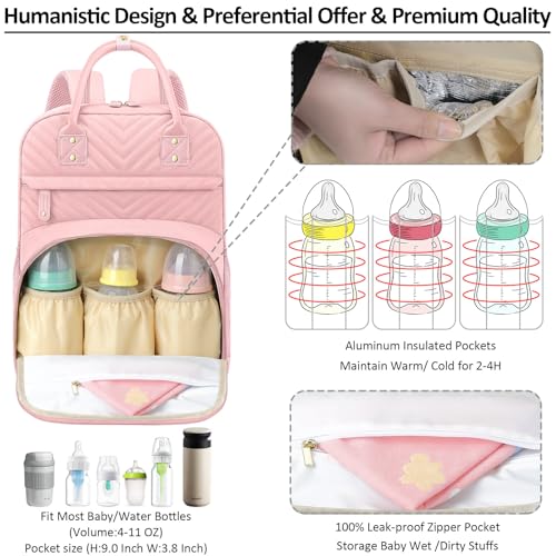 Image of Tenot Diaper Bag Backpack Tote for Women Large Capacity, Baby Bag with Insulated Pockets Multifunctional Diaper Bags For Baby Girl Boy Waterproof Baby Bags For Boys Girls Maternity Bag Baby Pink