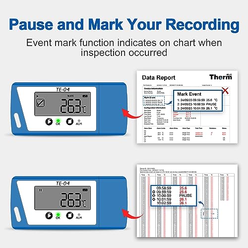 ThermElc TE-04 ET USB Temperatur Datenlogger, Temperaturrekorder mit Externem Sensor, Großem LCD-Bildschirm, Automatischen PDF/CSV-Berichten, 35000 Punkte, Temperaturmonitor für Impfstoffkühlschränke