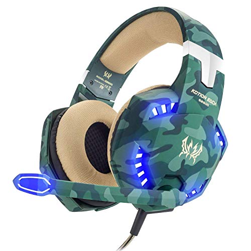 VersionTech Casque Gaming Filaire pour PC avec Microphone Anti-Bruit, Contrôleur de Volume, Son Surround, Lumières LED Compatible avec PS4 Xbox One Nintendo Switch Macbook iPad - Camouflage Vert