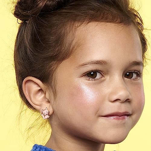 GIRL NATION Earrings for Girls Ages 5 and Up, Hypoallergenic Earrings in Pink Kitty Design3