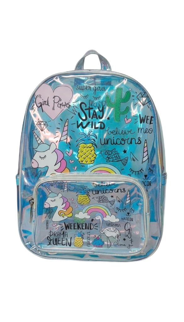 Unicorn Transparent Holographic Backpack for Girls – 10L Clear 14.5-Inch School Bag for Kids Ages 4-8 Years, Waterproof & Easy-Clean Iridescent Daypack for Primary School & Travel-image-38