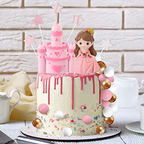 42 Pieces Princess Castle Cake Topper Foam Balls Cake Toppers Pink White Gold Mini Balloon Cake Toppers Star Cupcake Toppers For Baby Shower Girl Birthday Princess Party Cake Decorations Supplies #TOP6