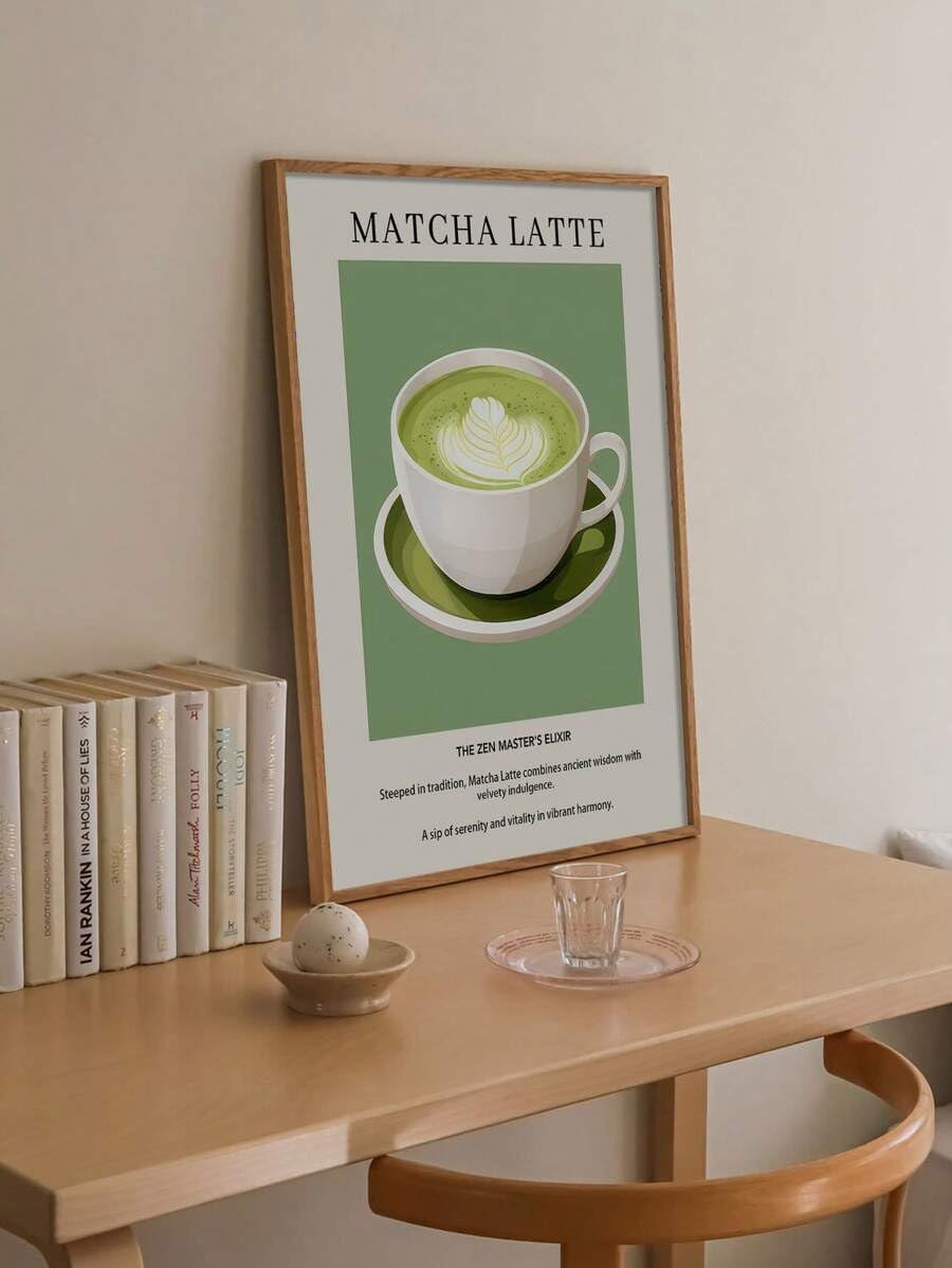TONGYINLI Matcha Latte plakat, herbata kawa drukowane zdjęcia, retro japoński obraz z napojami herbacianymi, wystrój kuchni, minimalistyczna sztuka ścienna (60 x 90 cm bez ramy)