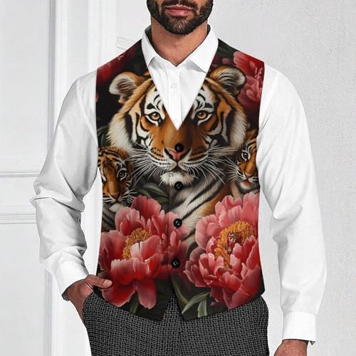 Tiger Mom with Flower Mens Slim Fit Suit Vest Dress Waistcoat Casual Business Vest2